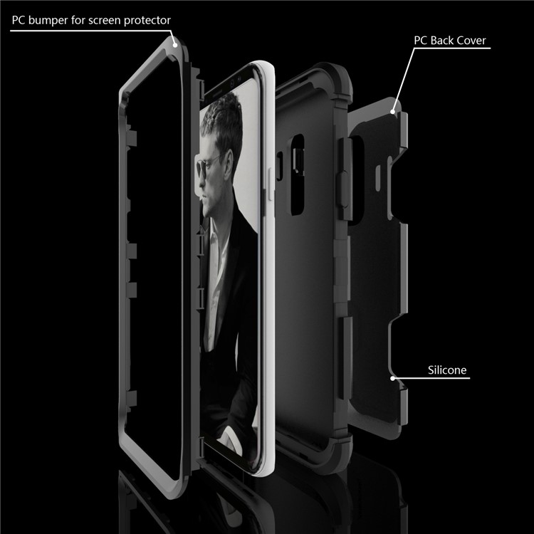For Samsung Galaxy S9 Plus SM-G965 Heavy Duty 3-piece PC + Silicone Drop-proof Hybrid Cover - Black-3