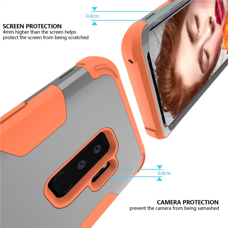 For Samsung Galaxy S9 Plus SM-G965 Heavy Duty 3-piece PC + Silicone Shock-proof Hybrid Back Case - Orange / Grey-2