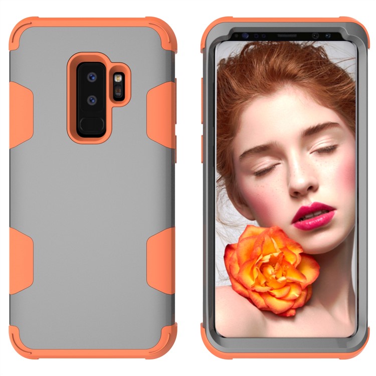 For Samsung Galaxy S9 Plus SM-G965 Heavy Duty 3-piece PC + Silicone Shock-proof Hybrid Back Case - Orange / Grey-4