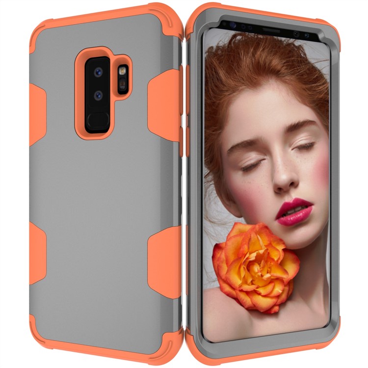 For Samsung Galaxy S9 Plus SM-G965 Heavy Duty 3-piece PC + Silicone Shock-proof Hybrid Back Case - Orange / Grey-5