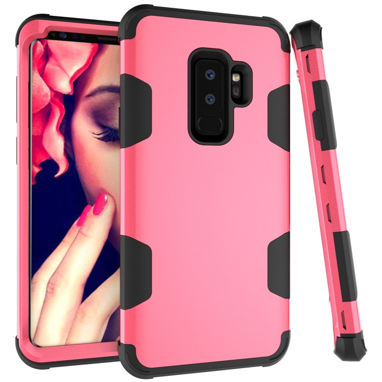 For Samsung Galaxy S9 Plus SM-G965 Heavy Duty 3-piece PC + Silicone Drop-proof Hybrid Casing - Black / Rose-1