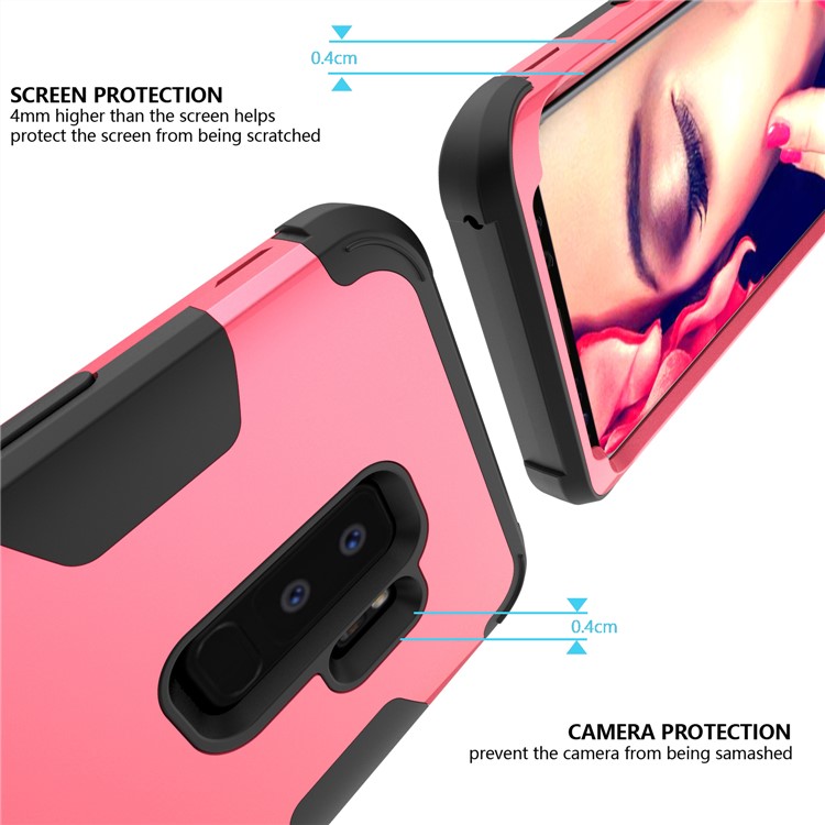 For Samsung Galaxy S9 Plus SM-G965 Heavy Duty 3-piece PC + Silicone Drop-proof Hybrid Casing - Black / Rose-2
