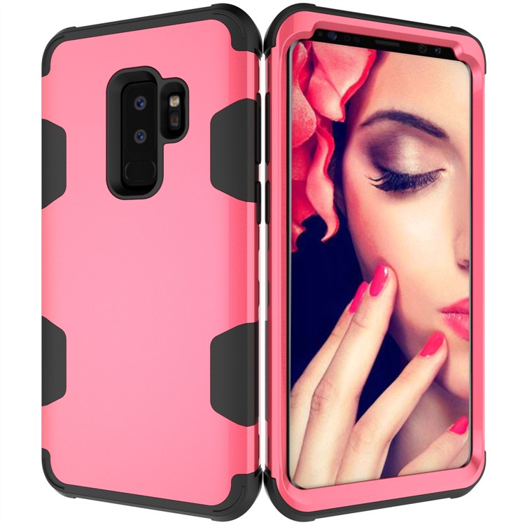 For Samsung Galaxy S9 Plus SM-G965 Heavy Duty 3-piece PC + Silicone Drop-proof Hybrid Casing - Black / Rose-6