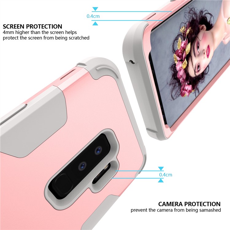 For Samsung Galaxy S9 Plus SM-G965 Heavy Duty 3-piece PC + Silicone Drop-proof Hybrid Mobile Case - Grey / Rose Gold-2