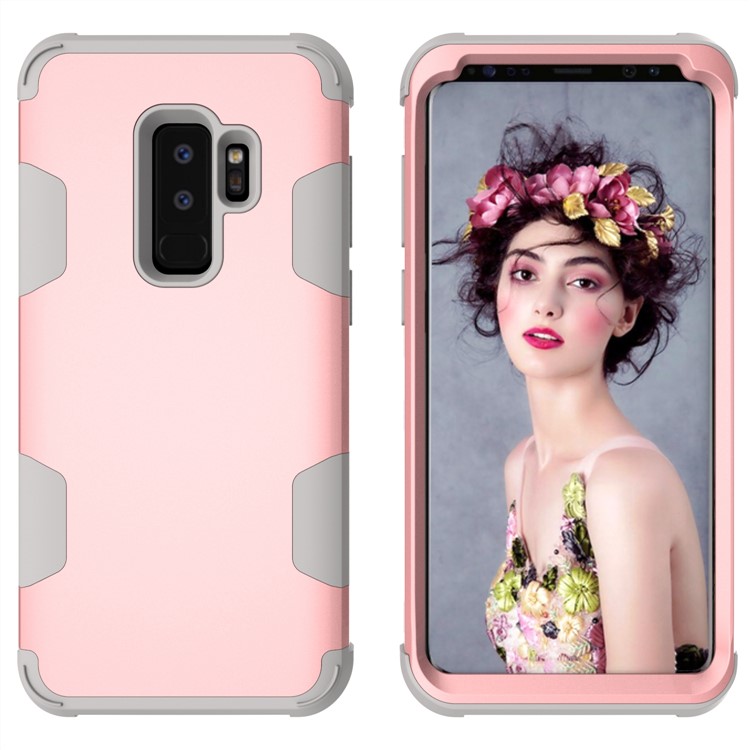 For Samsung Galaxy S9 Plus SM-G965 Heavy Duty 3-piece PC + Silicone Drop-proof Hybrid Mobile Case - Grey / Rose Gold-5