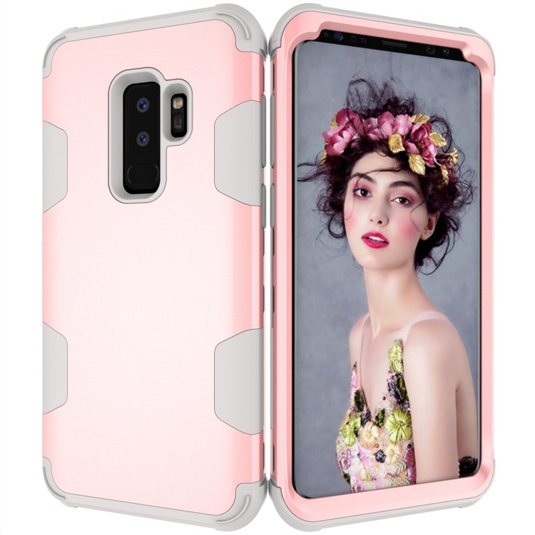 For Samsung Galaxy S9 Plus SM-G965 Heavy Duty 3-piece PC + Silicone Drop-proof Hybrid Mobile Case - Grey / Rose Gold-6