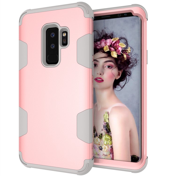 For Samsung Galaxy S9 Plus SM-G965 Heavy Duty 3-piece PC + Silicone Drop-proof Hybrid Mobile Case - Grey / Rose Gold-7