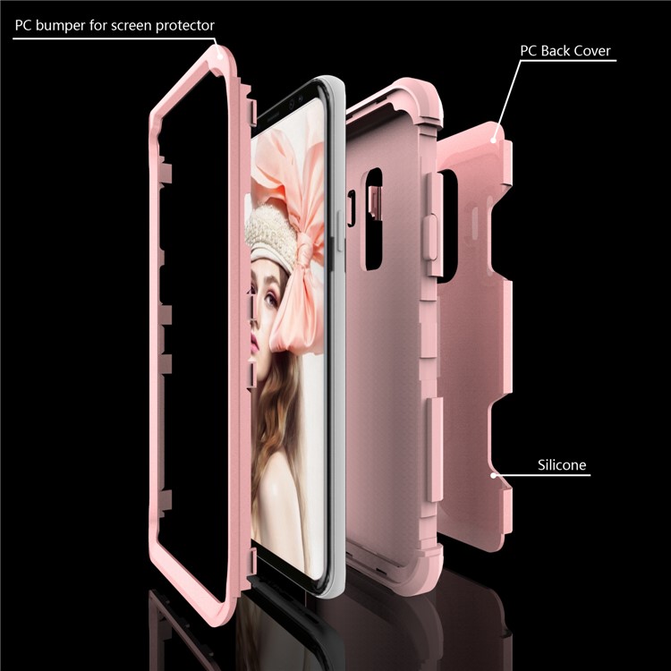 For Samsung Galaxy S9 Plus SM-G965 Heavy Duty 3-piece PC + Silicone Shock-proof Cell Phone Case - Rose Gold-3