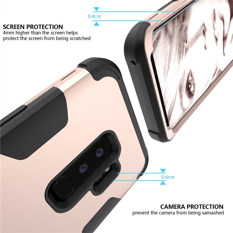 For Samsung Galaxy S9 Plus SM-G965 Heavy Duty 3-piece PC + Silicone Drop-proof Hybrid Phone Shell - Black / Gold-2