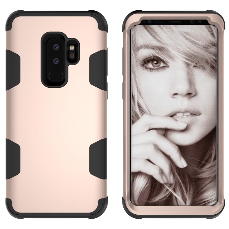 For Samsung Galaxy S9 Plus SM-G965 Heavy Duty 3-piece PC + Silicone Drop-proof Hybrid Phone Shell - Black / Gold-5