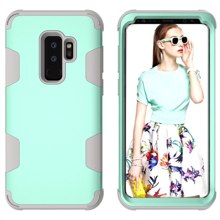 For Samsung Galaxy S9 Plus SM-G965 Heavy Duty 3-piece PC + Silicone Drop-proof Hybrid Mobile Shell - Grey / Cyan-5