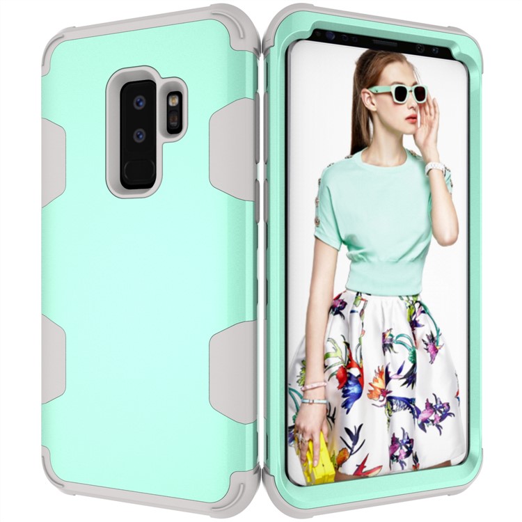 For Samsung Galaxy S9 Plus SM-G965 Heavy Duty 3-piece PC + Silicone Drop-proof Hybrid Mobile Shell - Grey / Cyan-6