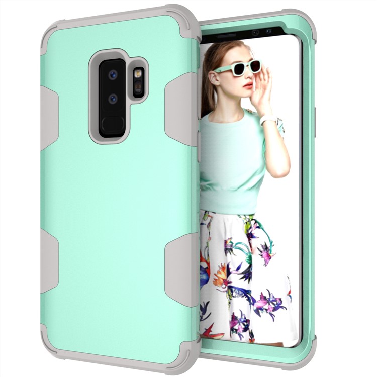 For Samsung Galaxy S9 Plus SM-G965 Heavy Duty 3-piece PC + Silicone Drop-proof Hybrid Mobile Shell - Grey / Cyan-7