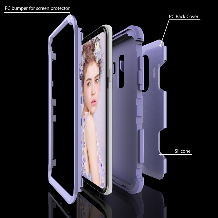 For Samsung Galaxy S9 Plus SM-G965 Heavy Duty 3-piece PC + Silicone Shock-proof Hybrid ProtectiveCase - Purple-3