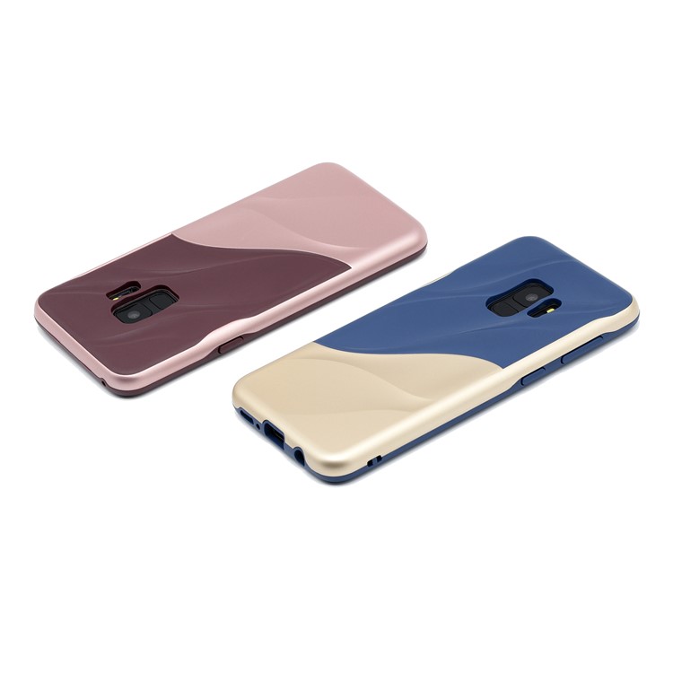 3D Wave Pattern PC + TPU Combo Phone Case for Samsung Galaxy S9 SM-G960 - Wine Red + Rose Gold-3