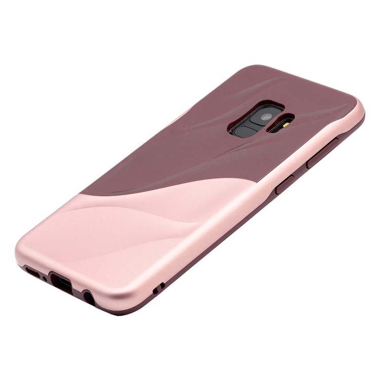 3D Wave Pattern PC + TPU Combo Phone Case for Samsung Galaxy S9 SM-G960 - Wine Red + Rose Gold-4