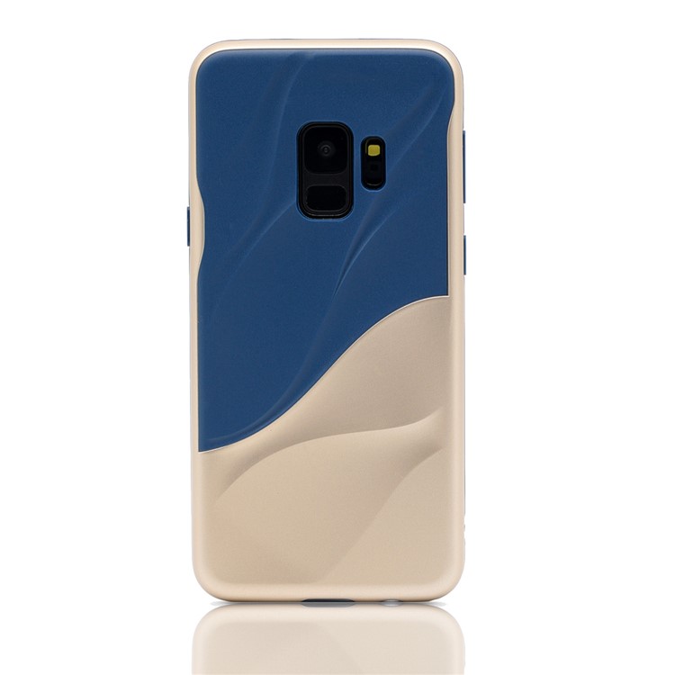 3D Wave Pattern PC + TPU Hybrid Mobile Phone Shell for Samsung Galaxy S9 SM-G960 - Dark Blue + Gold-2