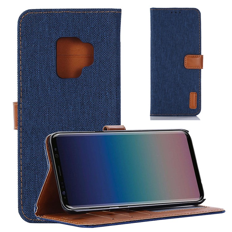 Jeans Cloth Wallet Leather Stand Case for Samsung Galaxy S9 G960 - Dark Blue-1