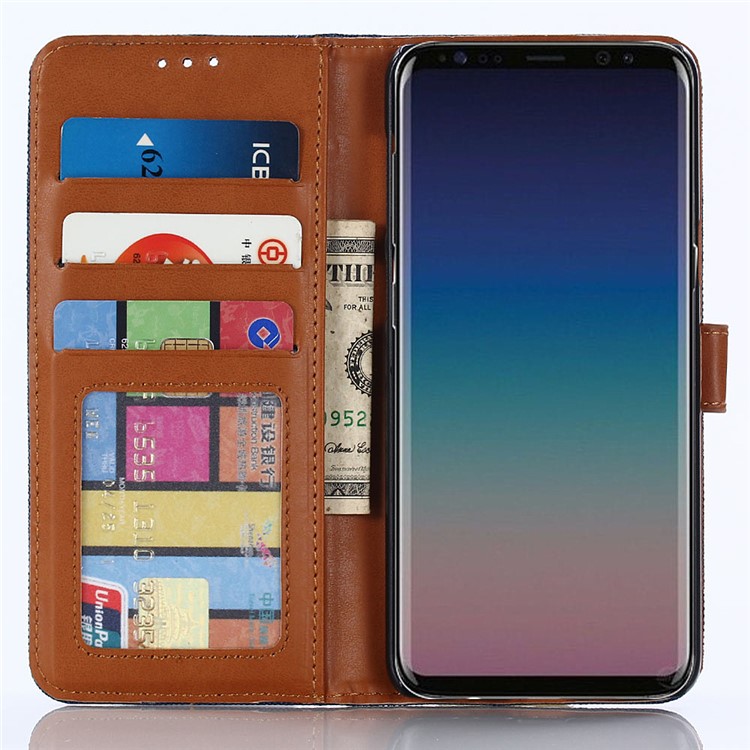 Jeans Cloth Wallet Leather Stand Case for Samsung Galaxy S9 G960 - Dark Blue-11