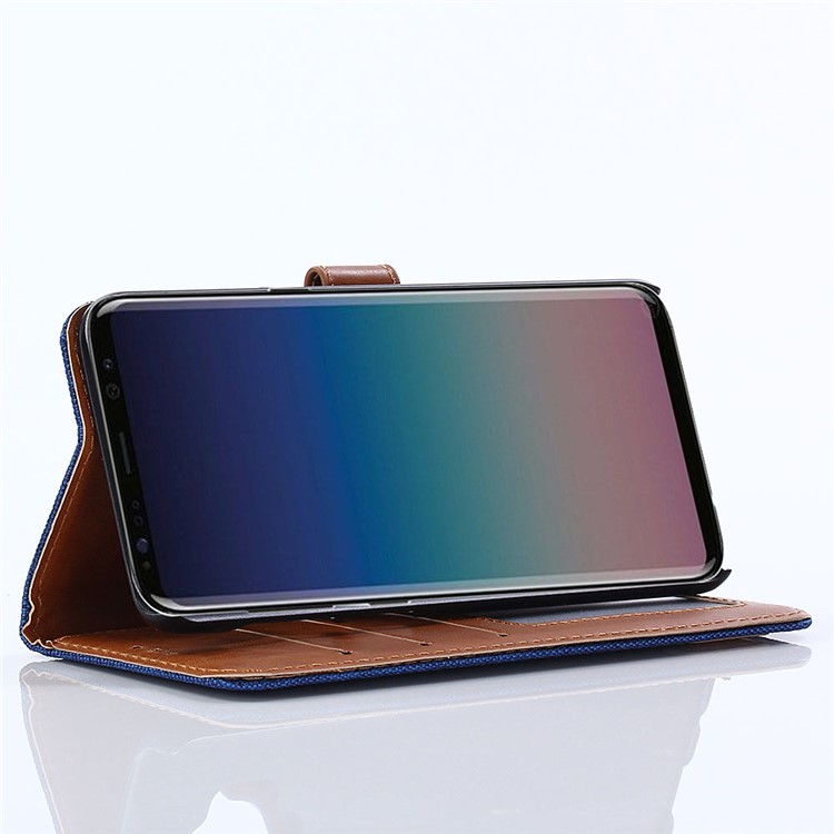 Jeans Cloth Wallet Leather Stand Case for Samsung Galaxy S9 G960 - Dark Blue-12