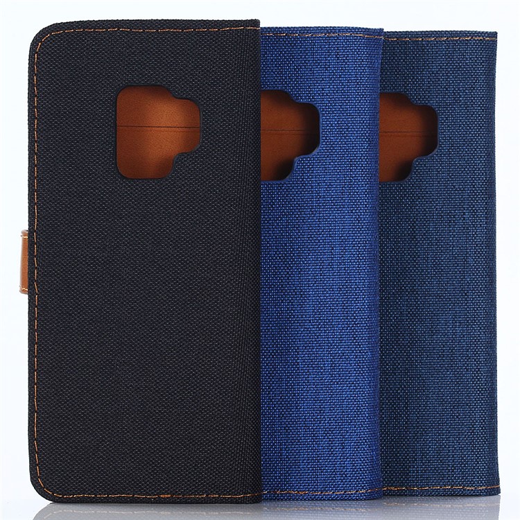 Jeans Cloth Wallet Leather Stand Case for Samsung Galaxy S9 G960 - Dark Blue-15