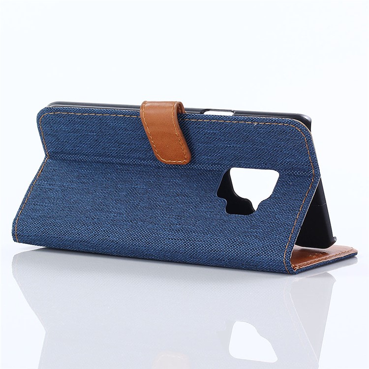 Jeans Cloth Wallet Leather Stand Case for Samsung Galaxy S9 G960 - Dark Blue-5