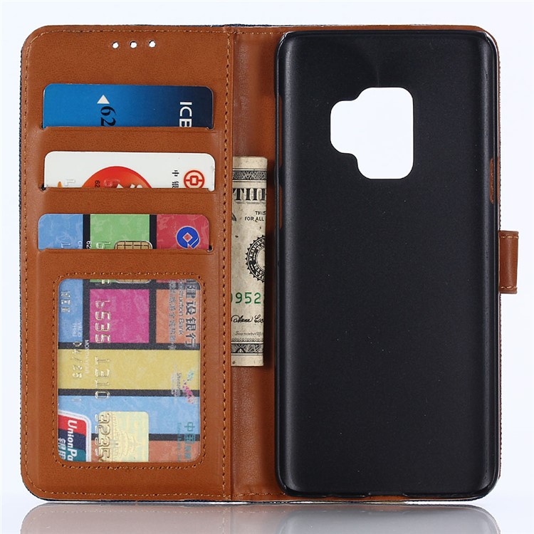 Jeans Cloth Wallet Leather Stand Cover for Samsung Galaxy S9 G960 - Baby Blue-3