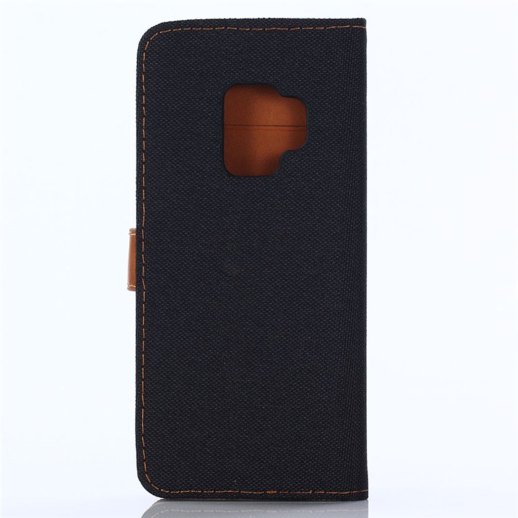 Jeans Cloth Wallet Leather Stand Shell Case for Samsung Galaxy S9 G960 - Black-2