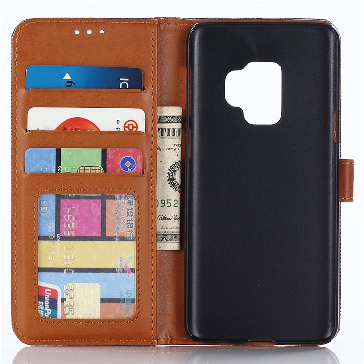 Jeans Cloth Wallet Leather Stand Shell Case for Samsung Galaxy S9 G960 - Black-3