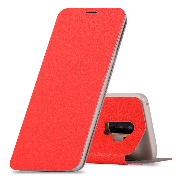 Litchi Texture Card Holder Leather Shell for Samsung Galaxy S9 Plus SM-G965 - Red-1