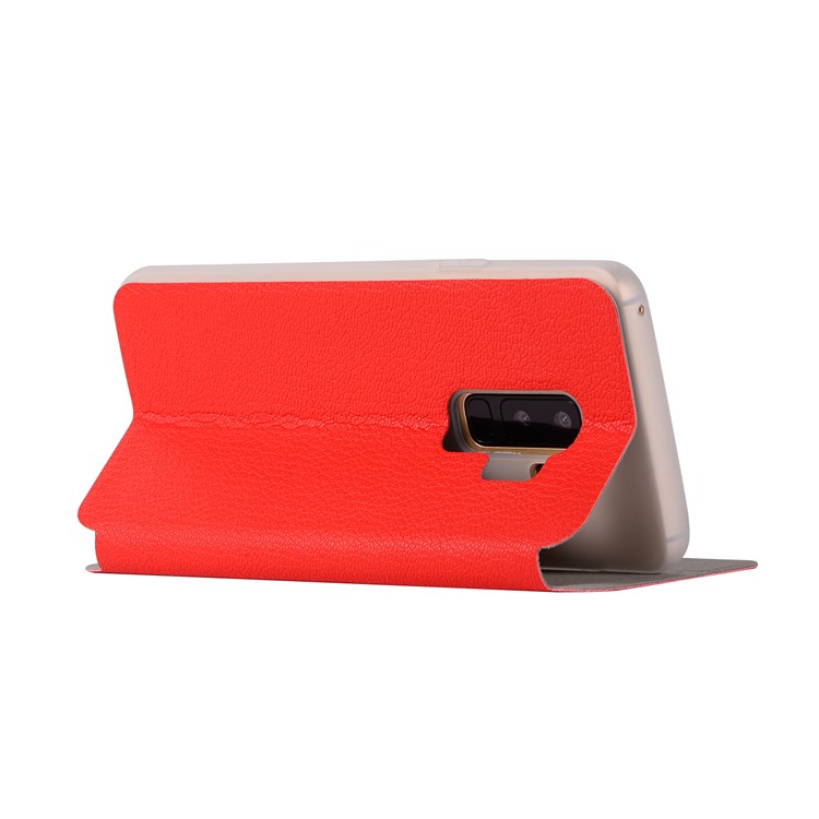 Litchi Texture Card Holder Leather Shell for Samsung Galaxy S9 Plus SM-G965 - Red-4