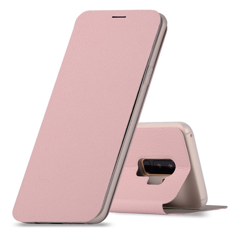Litchi Texture Card Holder Leather Protection Phone Casing for Samsung Galaxy S9+ SM-G965 - Pink-1