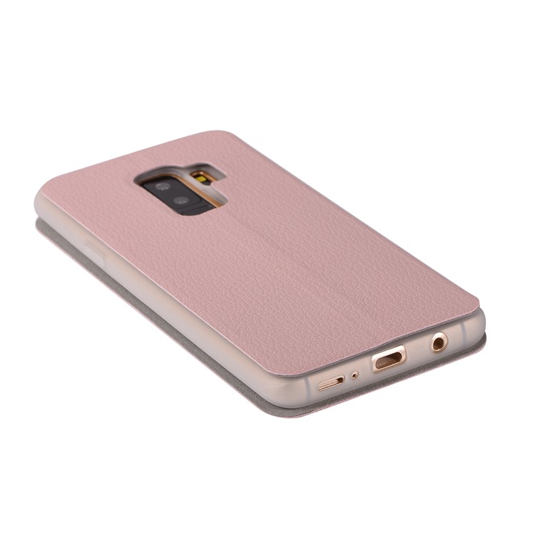 Litchi Texture Card Holder Leather Protection Phone Casing for Samsung Galaxy S9+ SM-G965 - Pink-10