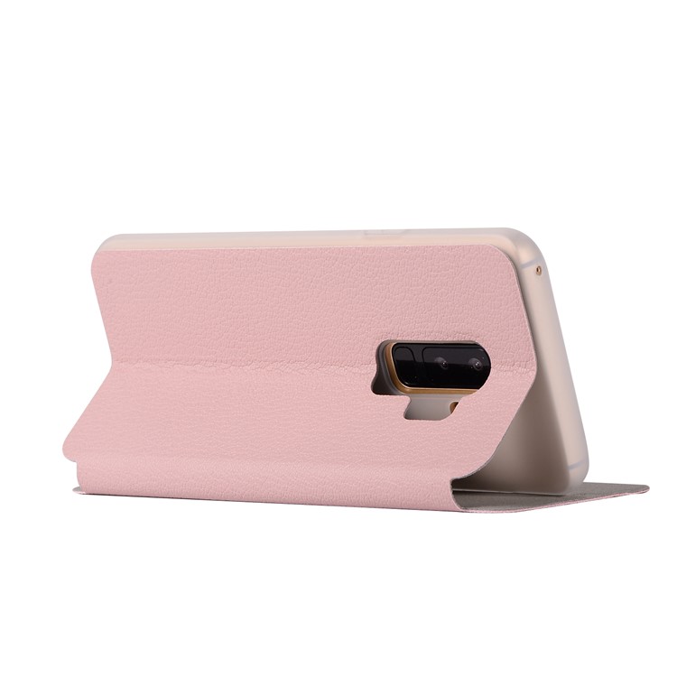 Litchi Texture Card Holder Leather Protection Phone Casing for Samsung Galaxy S9+ SM-G965 - Pink-4