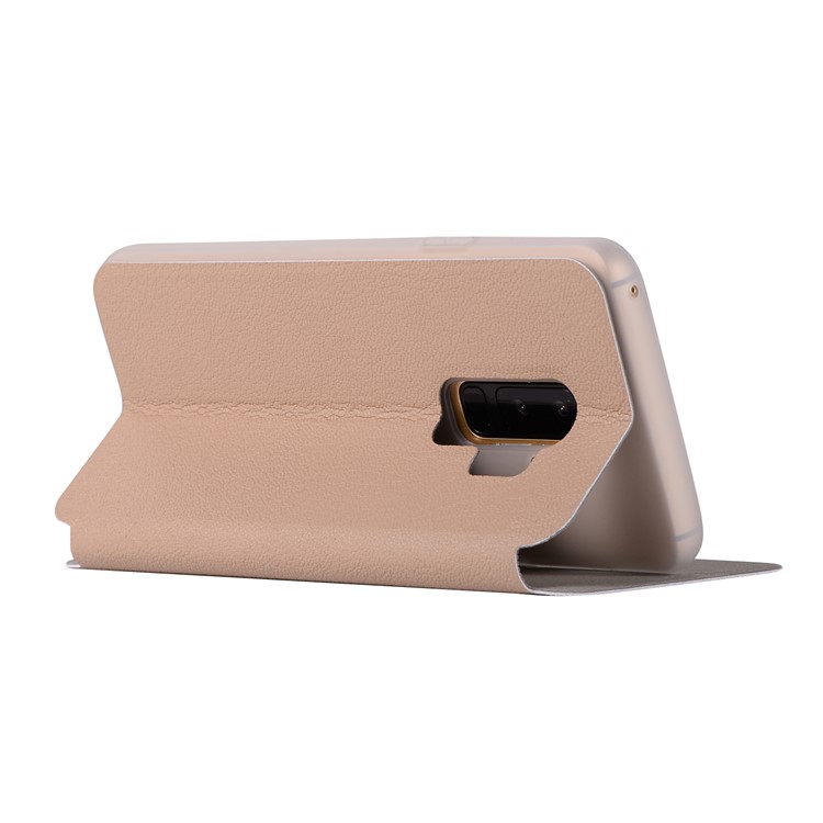Litchi Texture Card Holder Leather Stand Mobile Phone Cover Shell for Samsung Galaxy S9+ SM-G965 - Gold-4