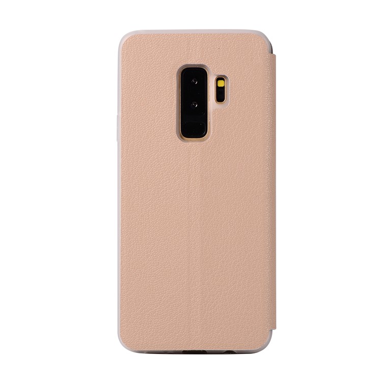Litchi Texture Card Holder Leather Stand Mobile Phone Cover Shell for Samsung Galaxy S9+ SM-G965 - Gold-6
