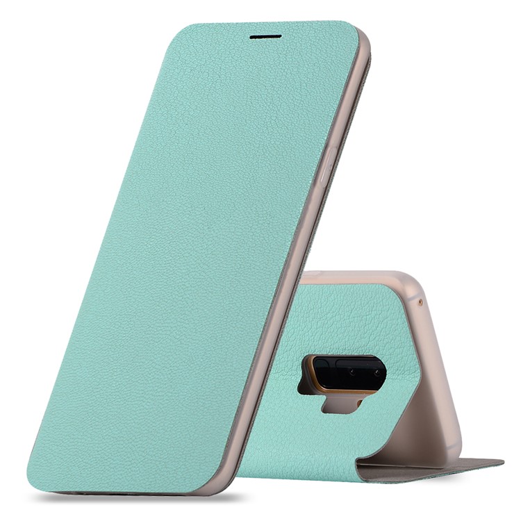 Litchi Texture PU Leather Mobile Phone Case Accessory for Samsung Galaxy S9+ SM-G965 - Cyan-1