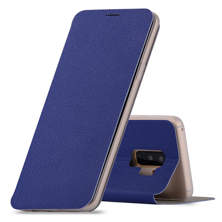 Litchi Texture Stand Leather Card Holder Cell Phone Case for Samsung Galaxy S9+ SM-G965 - Dark Blue-1