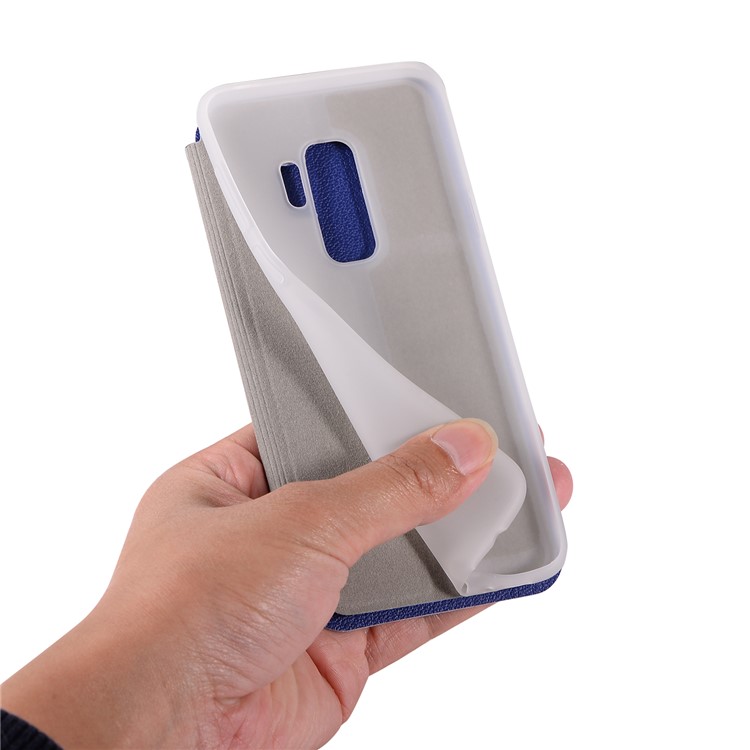 Litchi Texture Stand Leather Card Holder Cell Phone Case for Samsung Galaxy S9+ SM-G965 - Dark Blue-14