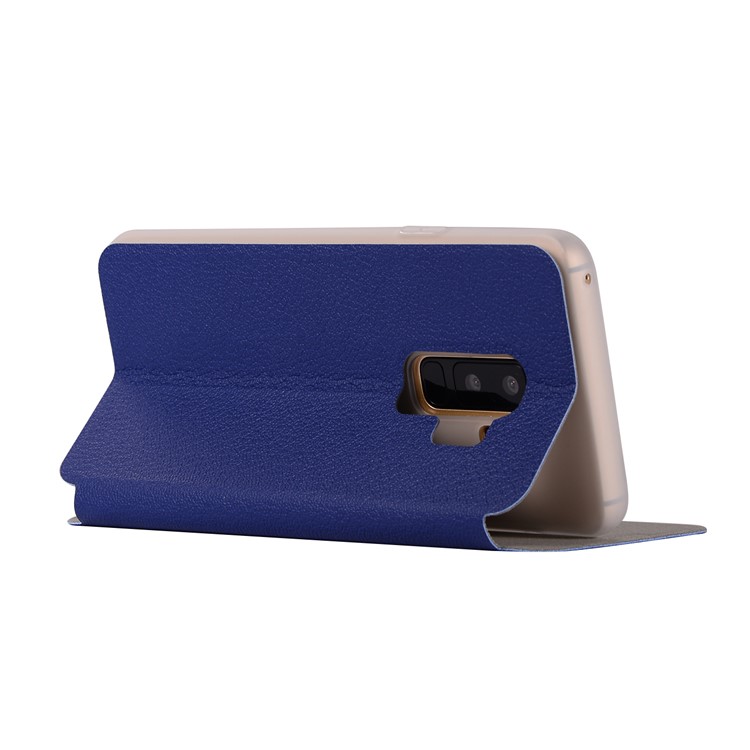 Litchi Texture Stand Leather Card Holder Cell Phone Case for Samsung Galaxy S9+ SM-G965 - Dark Blue-4