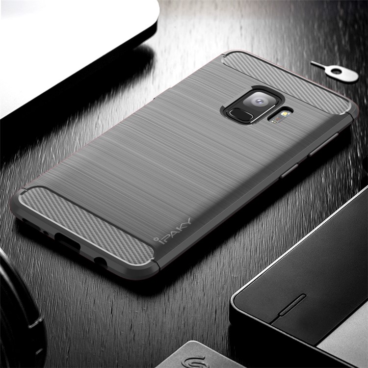 

IPAKY Brushed Carbon Fiber TPU Back Mobile Cover for Samsung Galaxy S9 G960 - Grey, Galaxy S9
