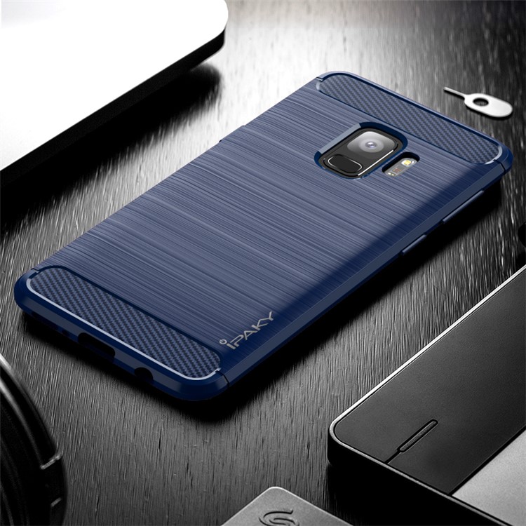 

IPAKY Brushed Carbon Fiber TPU Back Phone Cover for Samsung Galaxy S9 G960 - Dark Blue, Galaxy S9