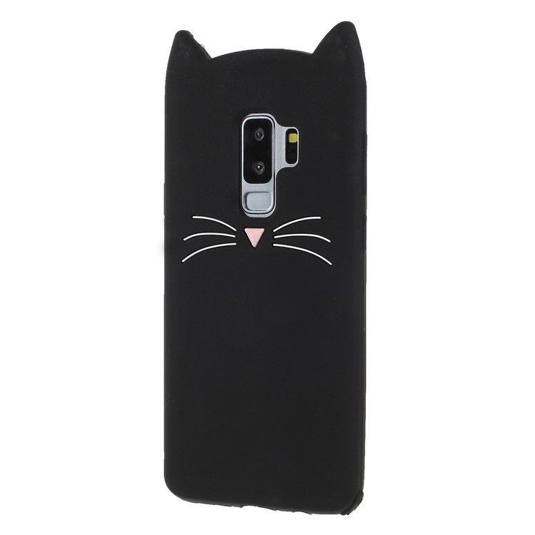 3D Moustache Cat Silicone Case for Samsung Galaxy S9+ SM-G965 - Black-3