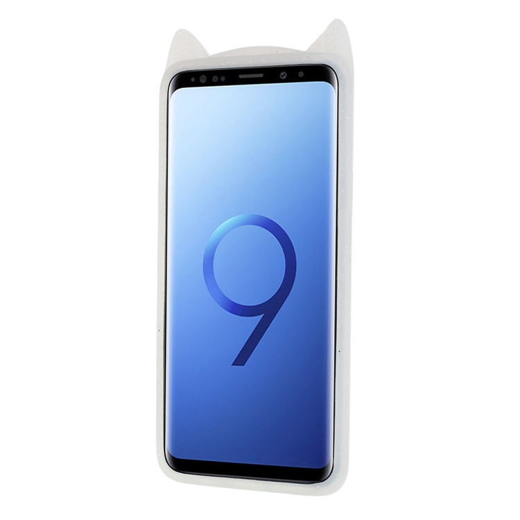 3D Moustache Cat Silicone Shell Case for Samsung Galaxy S9+ SM-G965 - White-2