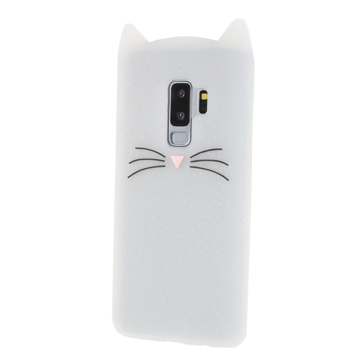 3D Moustache Cat Silicone Shell Case for Samsung Galaxy S9+ SM-G965 - White-3