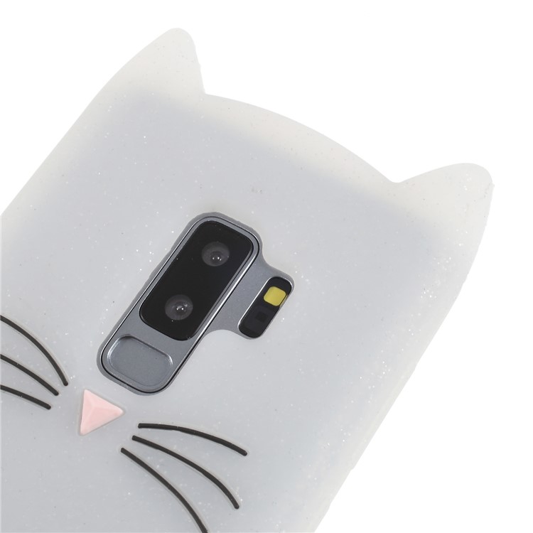 3D Moustache Cat Silicone Shell Case for Samsung Galaxy S9+ SM-G965 - White-4