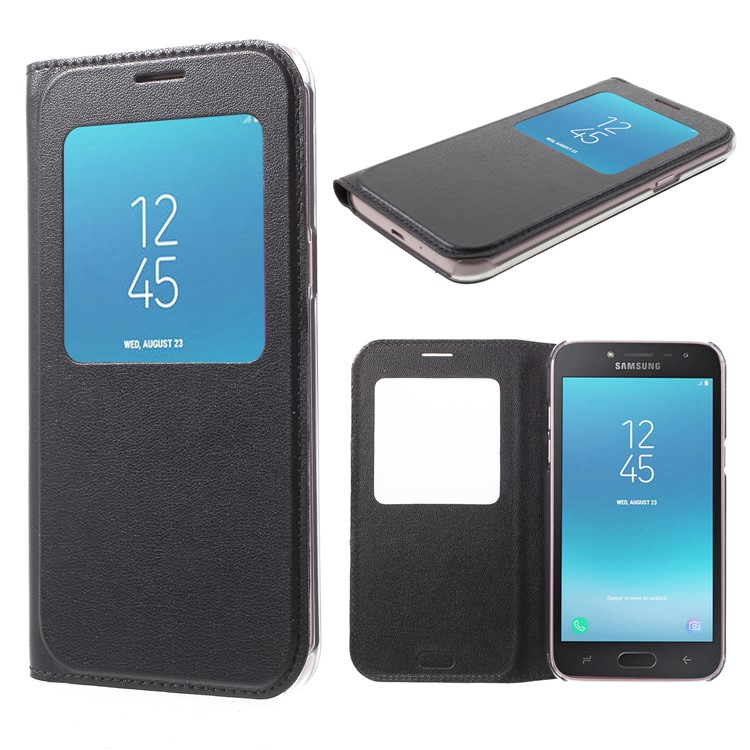 View Window Leather Phone Case for Samsung Galaxy J2 Pro 2018 - Black-1