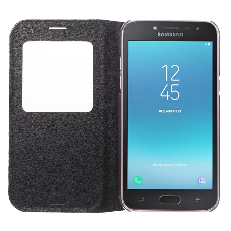 View Window Leather Phone Case for Samsung Galaxy J2 Pro 2018 - Black-5