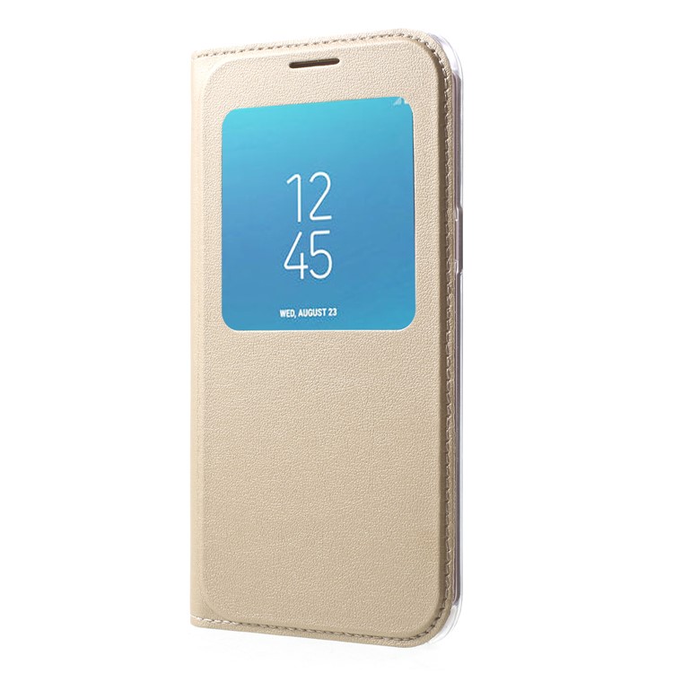 View Window Leather Cell Phone Case for Samsung Galaxy J2 Pro 2018 - Gold-3