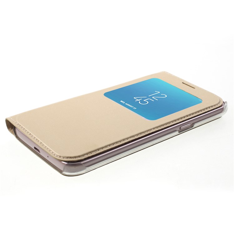 View Window Leather Cell Phone Case for Samsung Galaxy J2 Pro 2018 - Gold-4